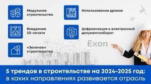 5 трендов в строительстве на 2024-2025 год: в каких направлениях  развивается отрасль - Управление строительными проектами | Облачная  платформа Exon